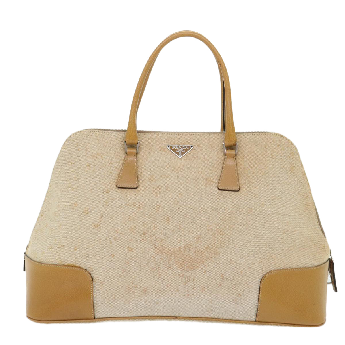 PRADA Hand Bag Canvas Leather Beige Auth 51816