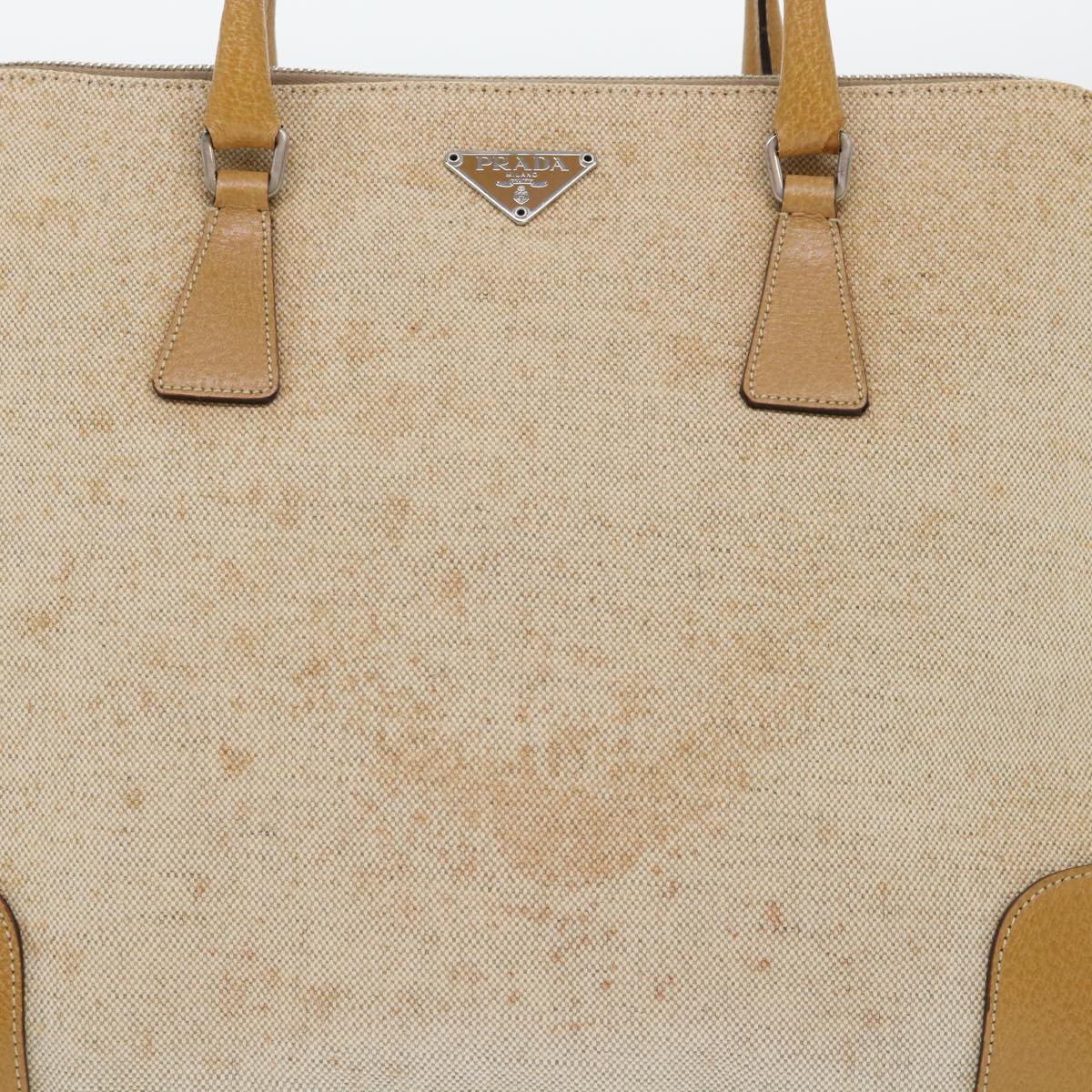 PRADA Hand Bag Canvas Leather Beige Auth 51816 - 0