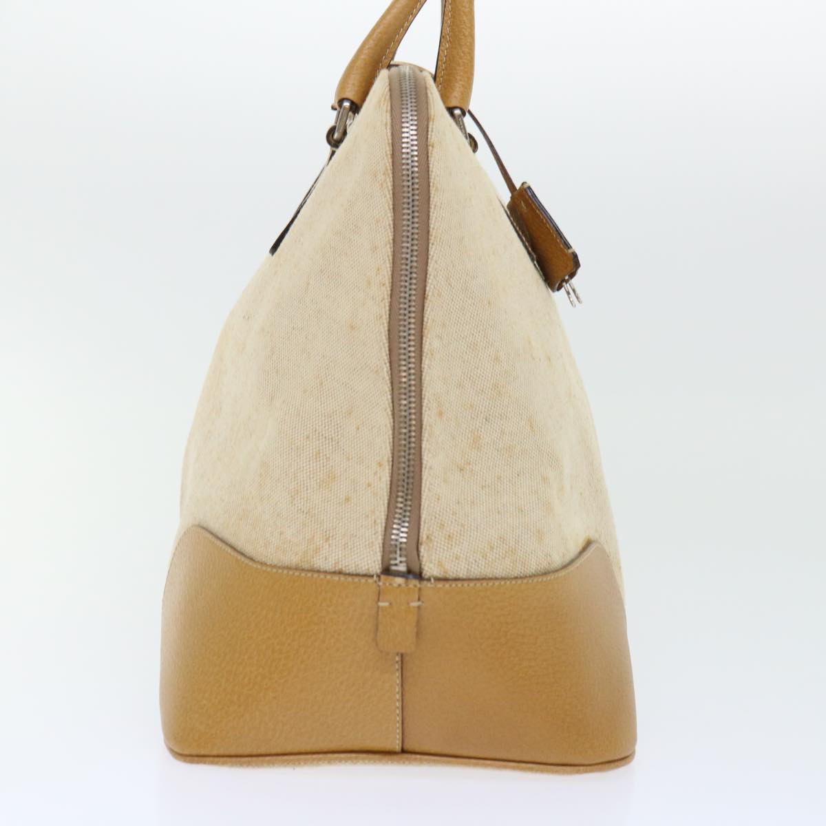 PRADA Hand Bag Canvas Leather Beige Auth 51816