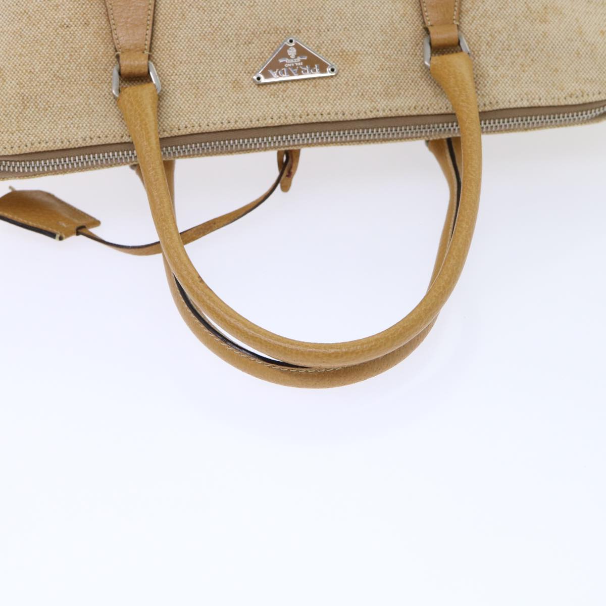 PRADA Hand Bag Canvas Leather Beige Auth 51816