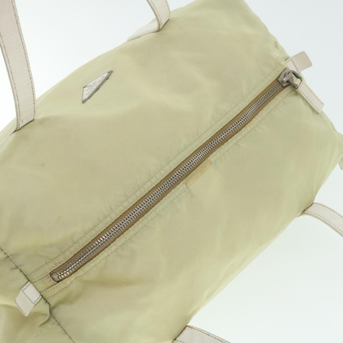 PRADA Hand Bag Nylon Cream Auth 51829