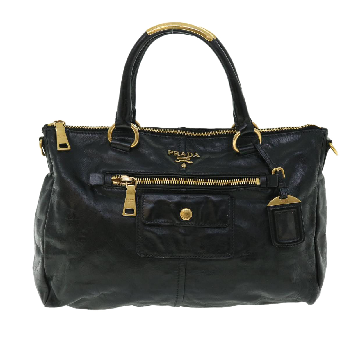 PRADA Hand Bag Leather Black Auth 51834