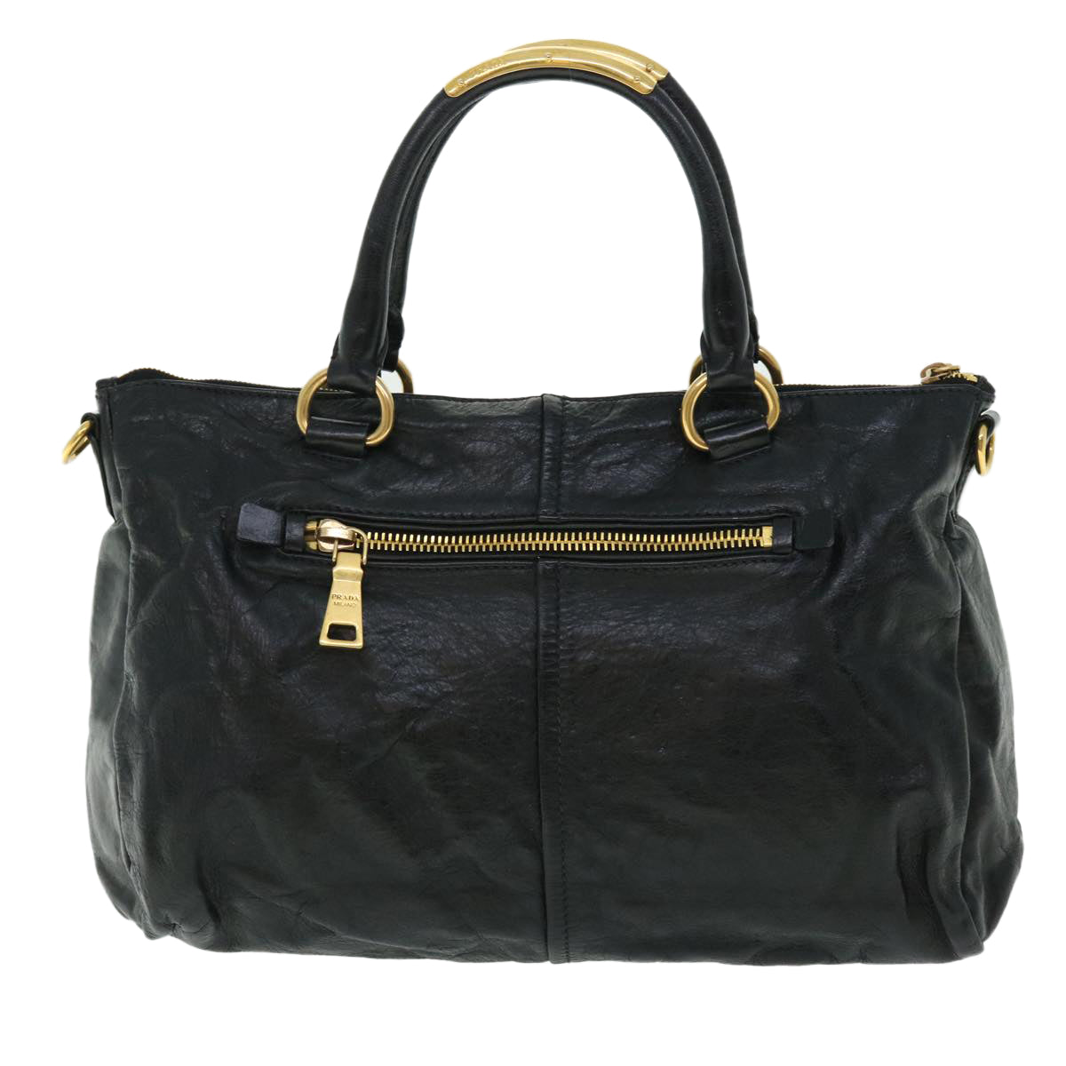 PRADA Hand Bag Leather Black Auth 51834 - 0