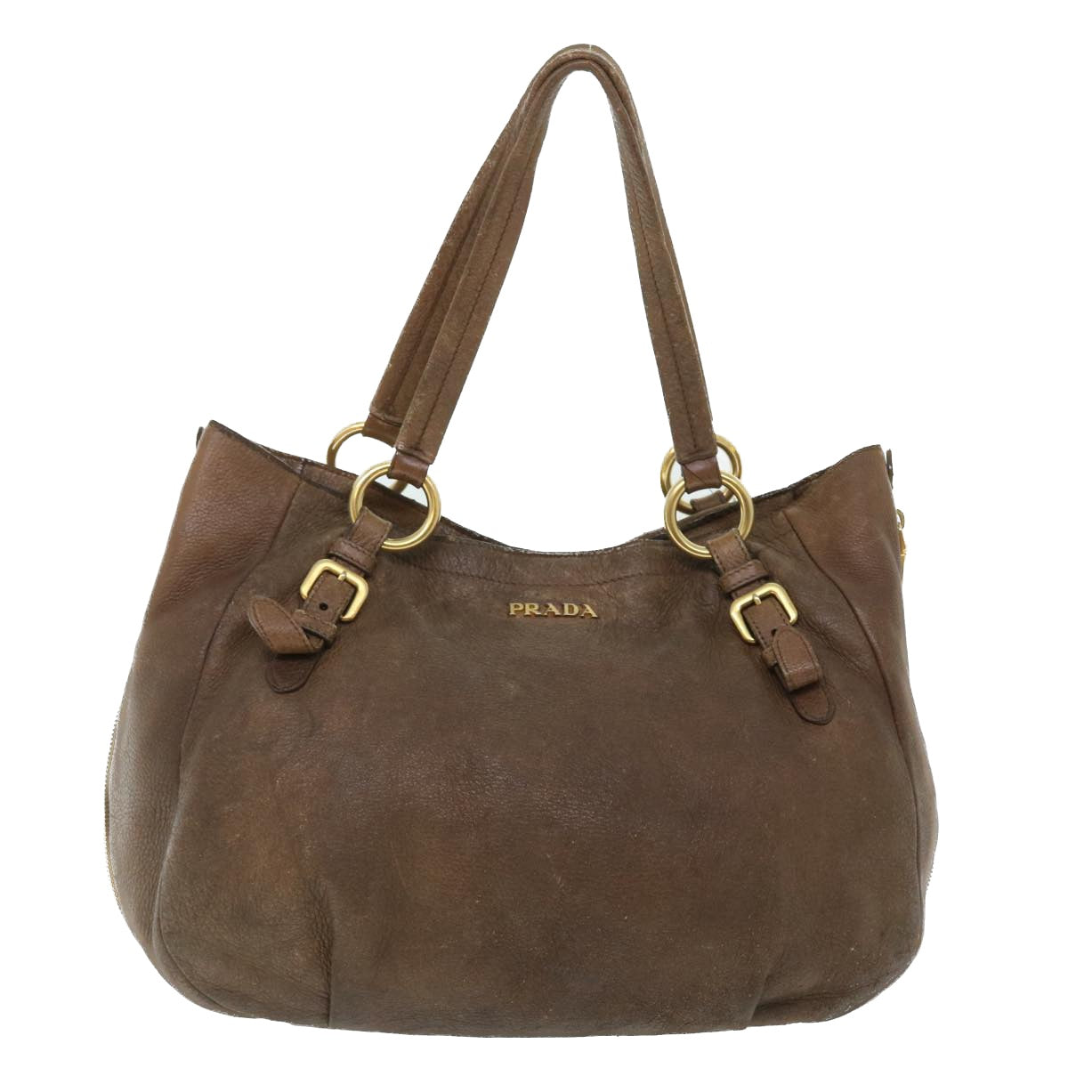 PRADA Hand Bag Leather Brown Auth 51836