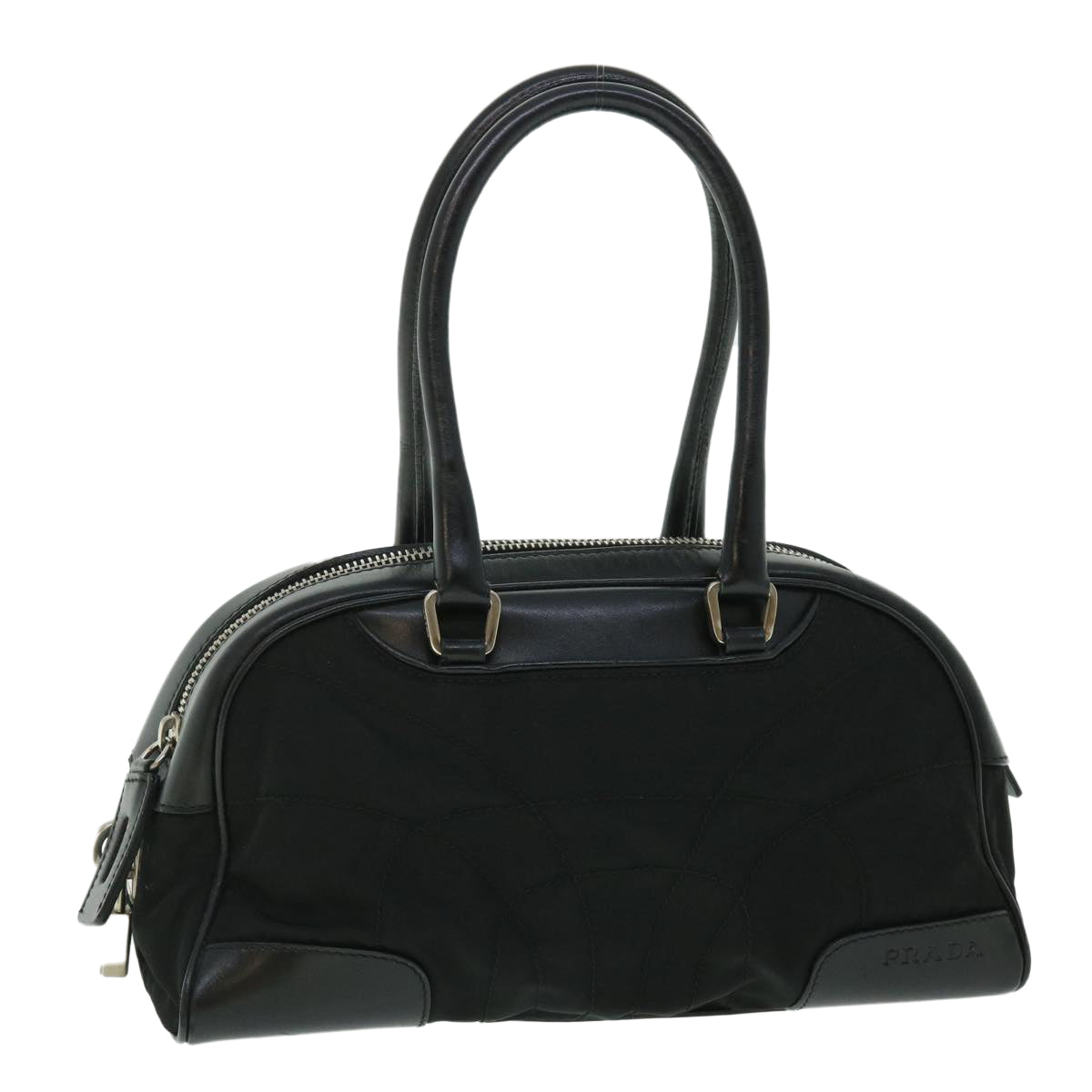 PRADA Hand Bag Nylon Leather Black Auth 51839