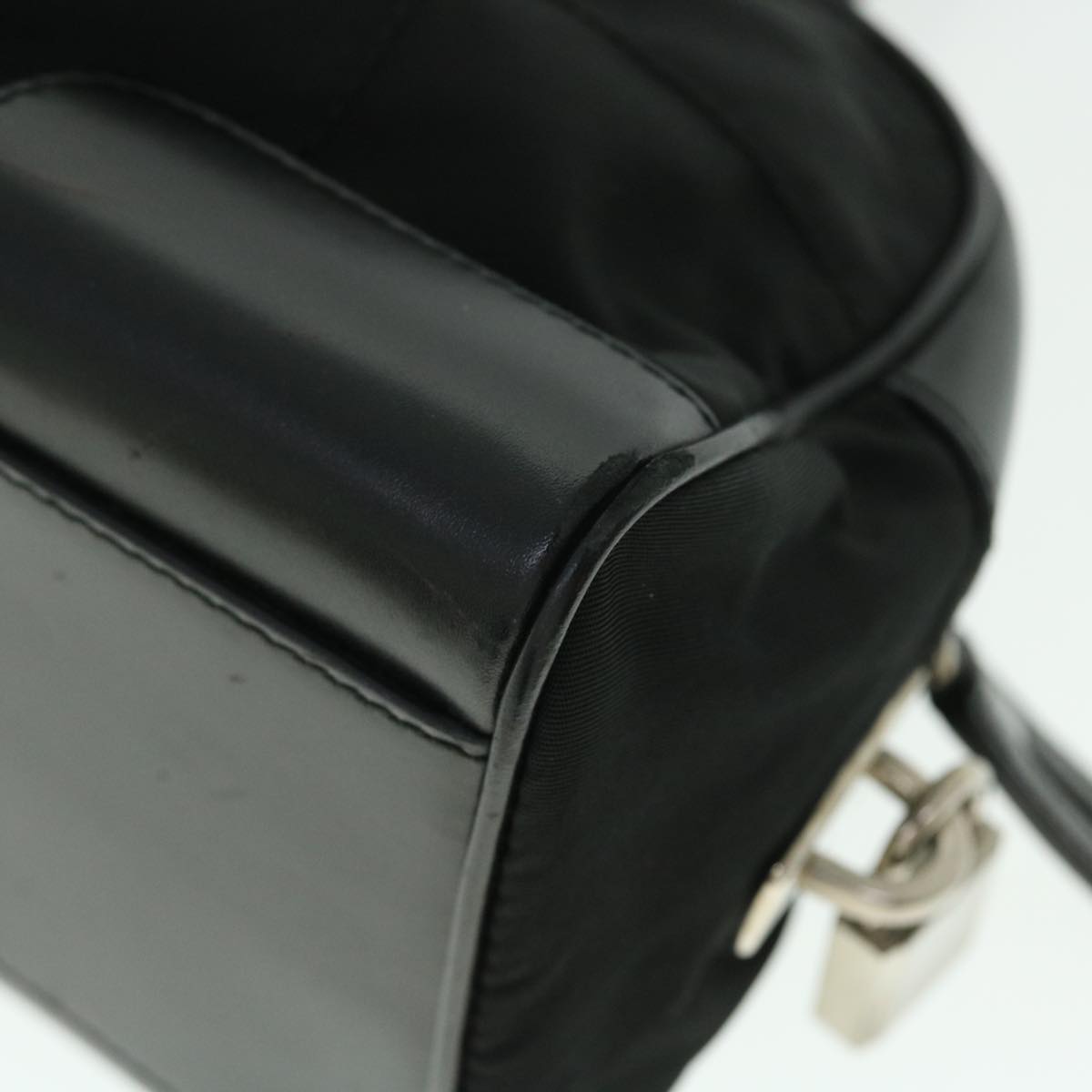 PRADA Hand Bag Nylon Leather Black Auth 51839