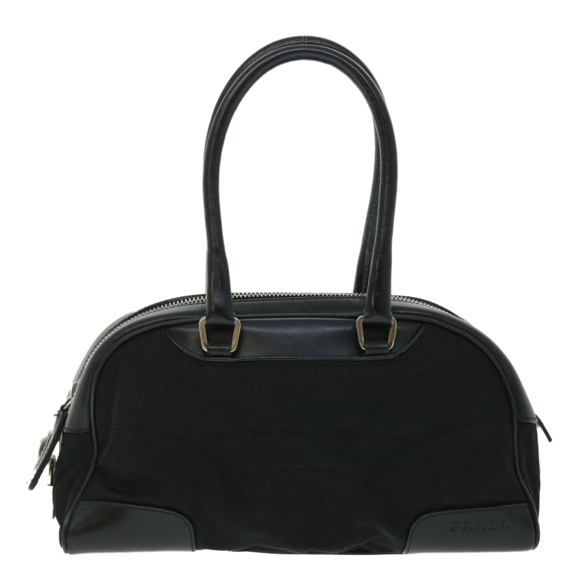 PRADA Hand Bag Nylon Leather Black Auth 51839