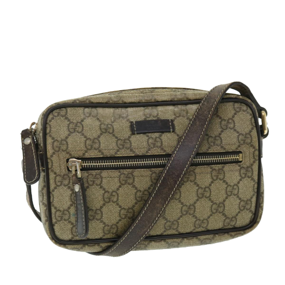 GUCCI GG Canvas Shoulder Bag PVC Leather Beige Auth 51841