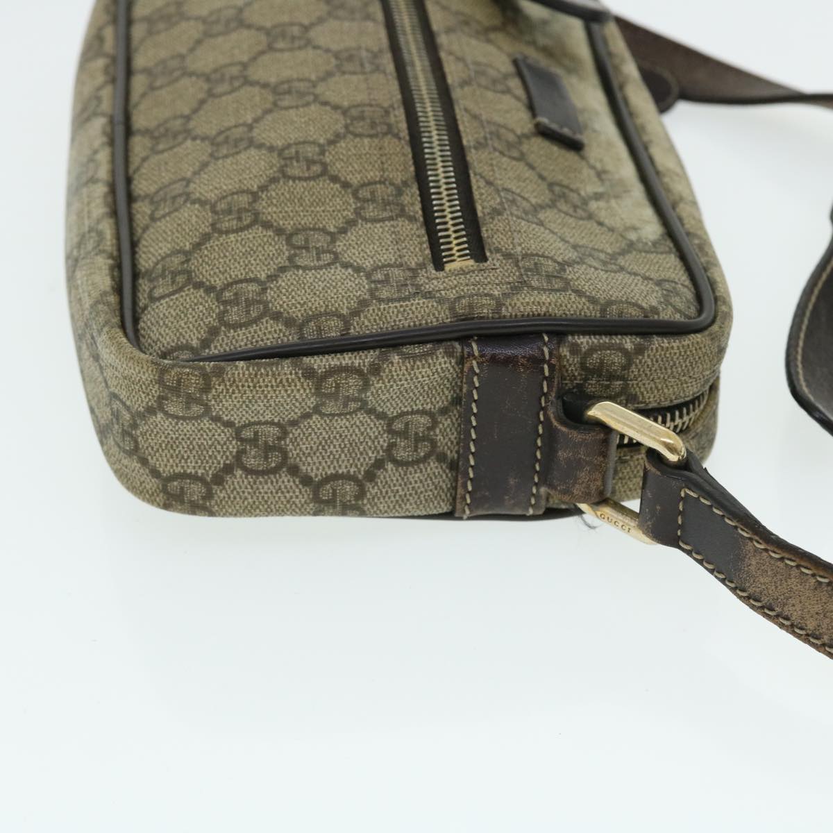 GUCCI GG Canvas Shoulder Bag PVC Leather Beige Auth 51841