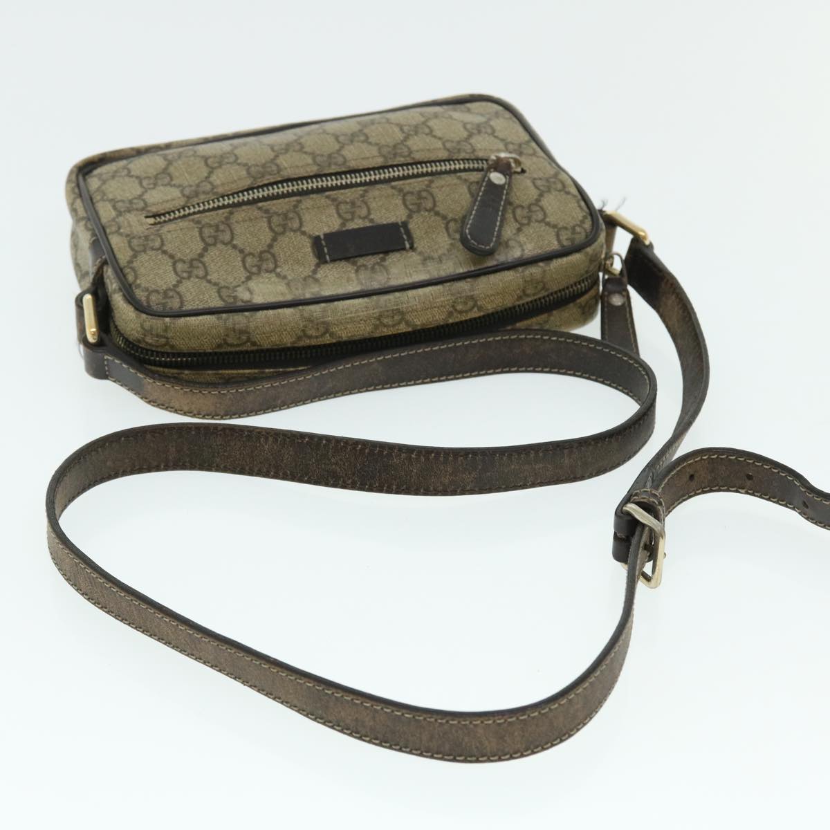 GUCCI GG Canvas Shoulder Bag PVC Leather Beige Auth 51841