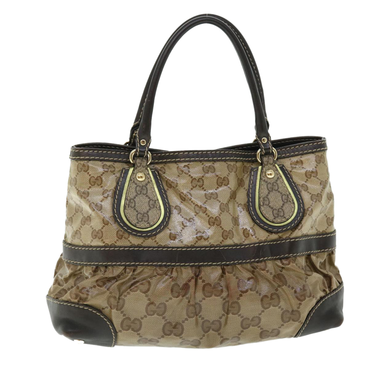 GUCCI GG Crystal Canvas Shoulder Bag Coated Canvas Beige Auth 51842