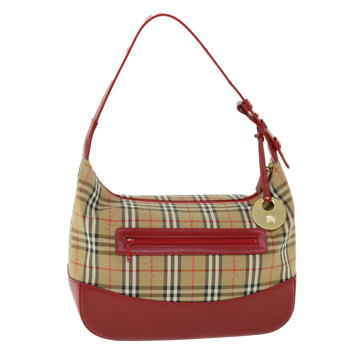 BURBERRY Nova Check Shoulder Bag Canvas Leather Beige Red Auth 51856