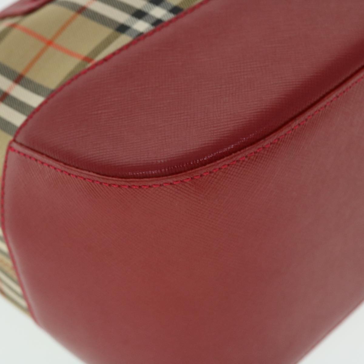 BURBERRY Nova Check Shoulder Bag Canvas Leather Beige Red Auth 51856