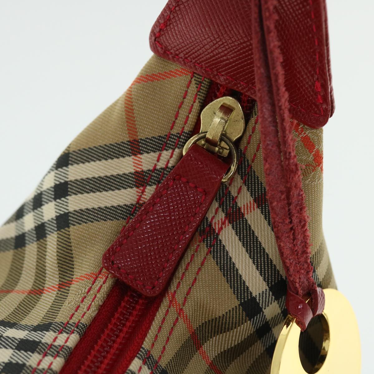 BURBERRY Nova Check Shoulder Bag Canvas Leather Beige Red Auth 51856