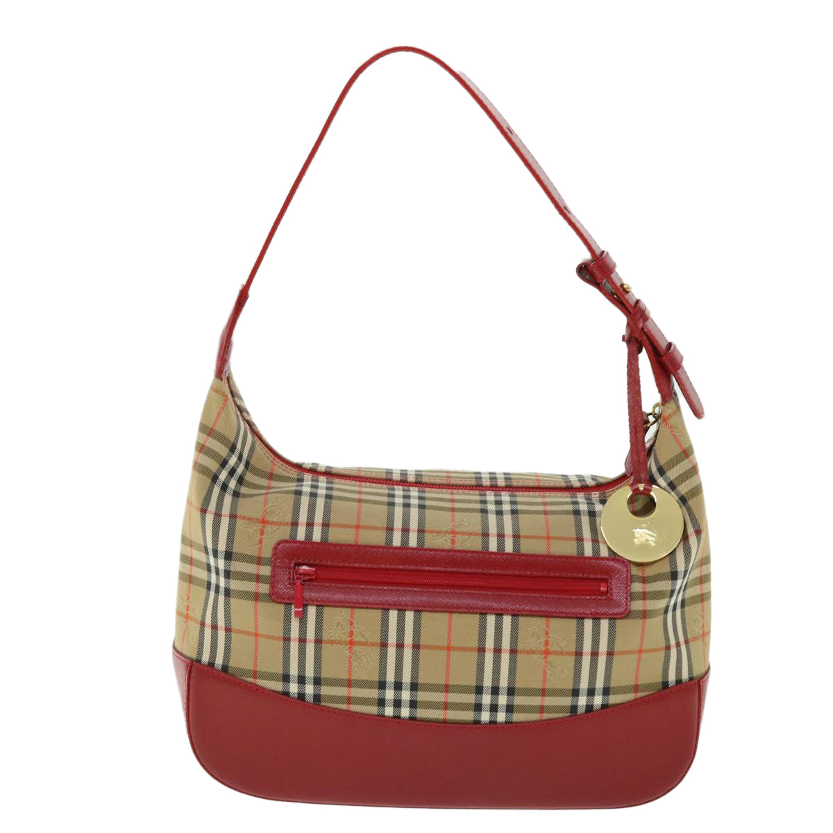 BURBERRY Nova Check Shoulder Bag Canvas Leather Beige Red Auth 51856 - 0