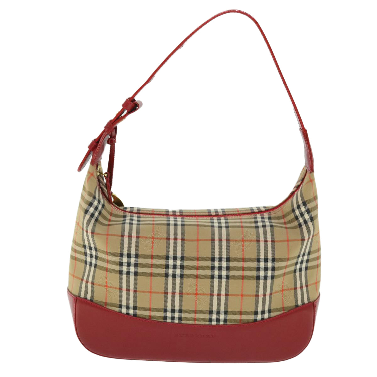 BURBERRY Nova Check Shoulder Bag Canvas Leather Beige Red Auth 51856