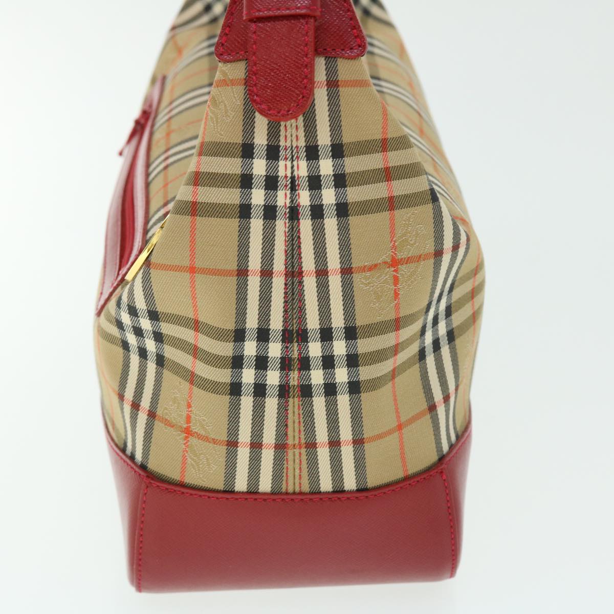 BURBERRY Nova Check Shoulder Bag Canvas Leather Beige Red Auth 51856