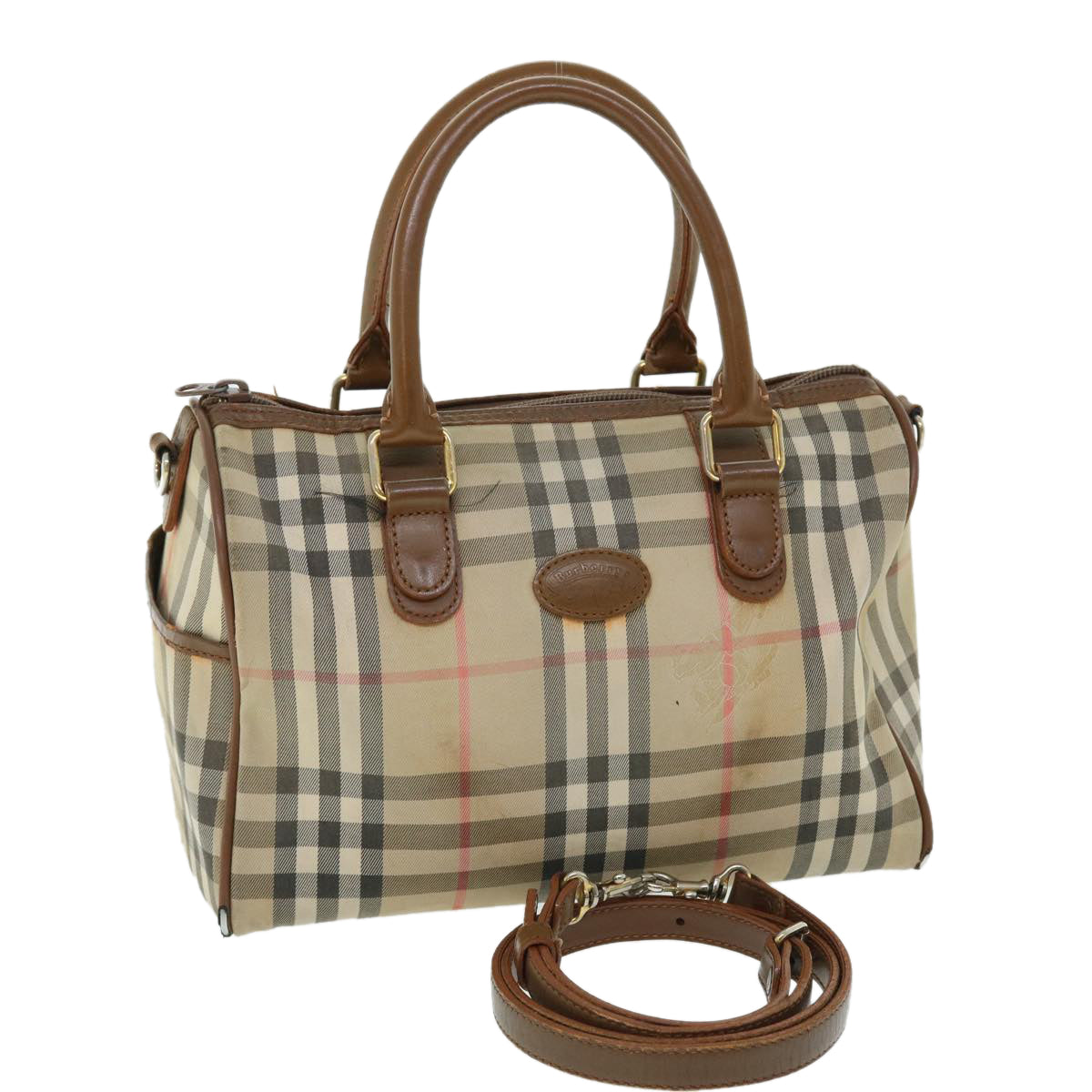 Burberrys Nova Check Hand Bag Canvas Leather 2way Beige Brown Auth 51861