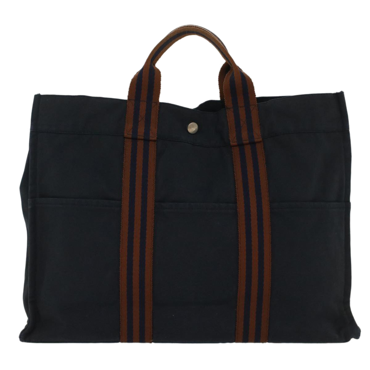 HERMES Fourre Tout MM Tote Bag cotton Navy Brown Auth 51876