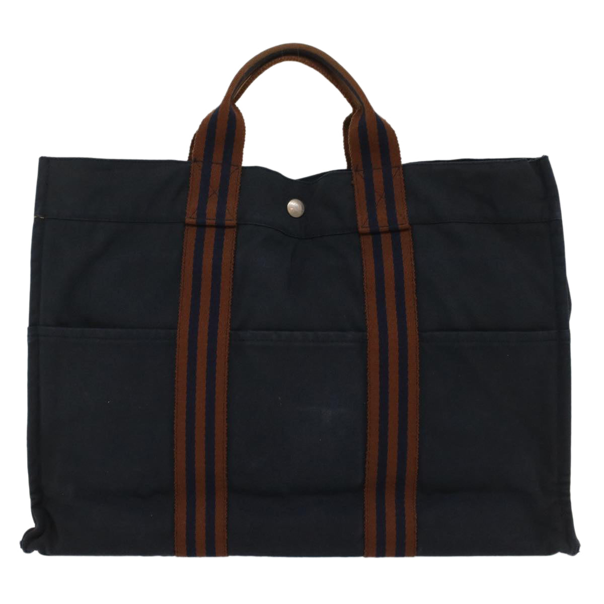 HERMES Fourre Tout MM Tote Bag cotton Navy Brown Auth 51876 - 0