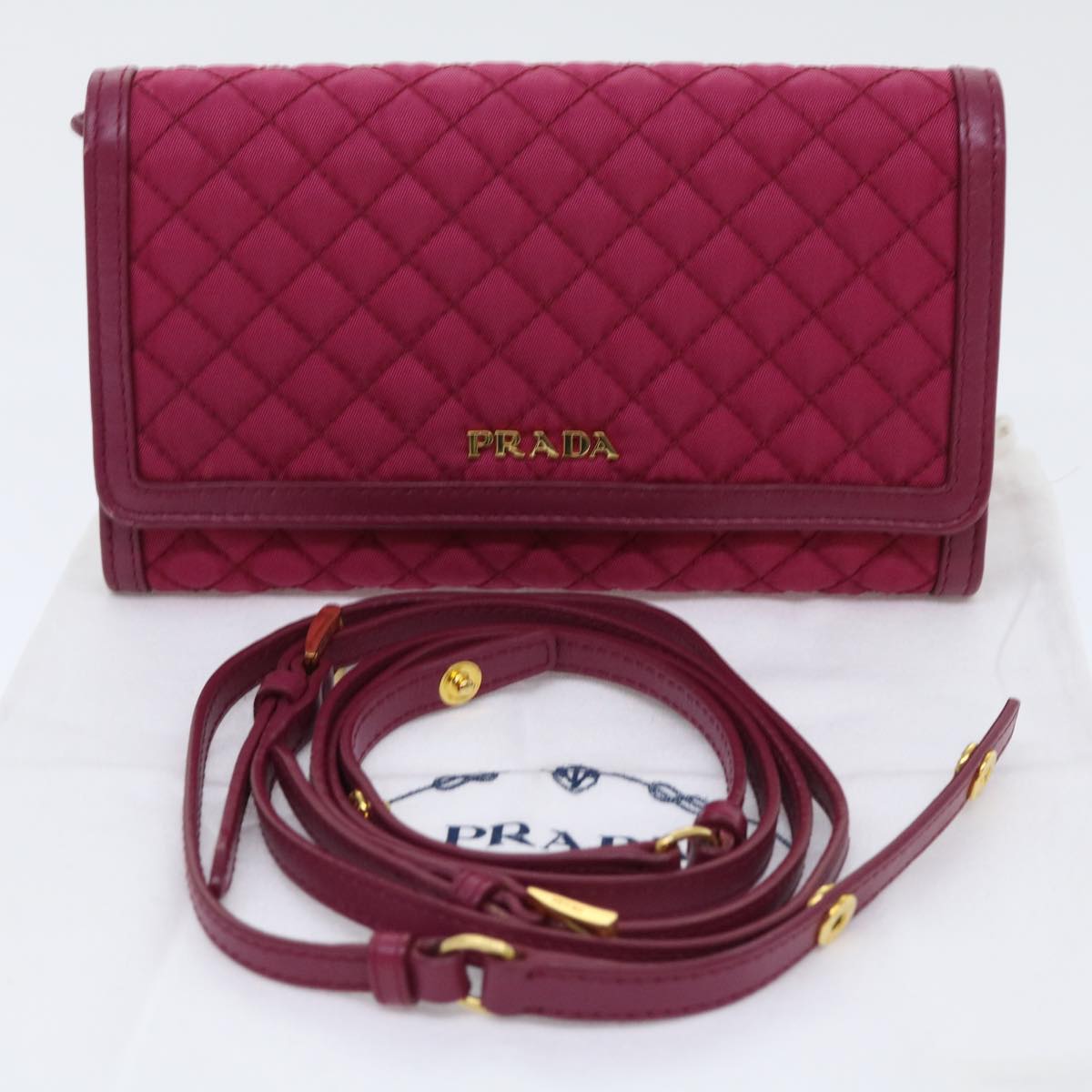 PRADA Quilted Shoulder Wallet Nylon Pink Auth 51883