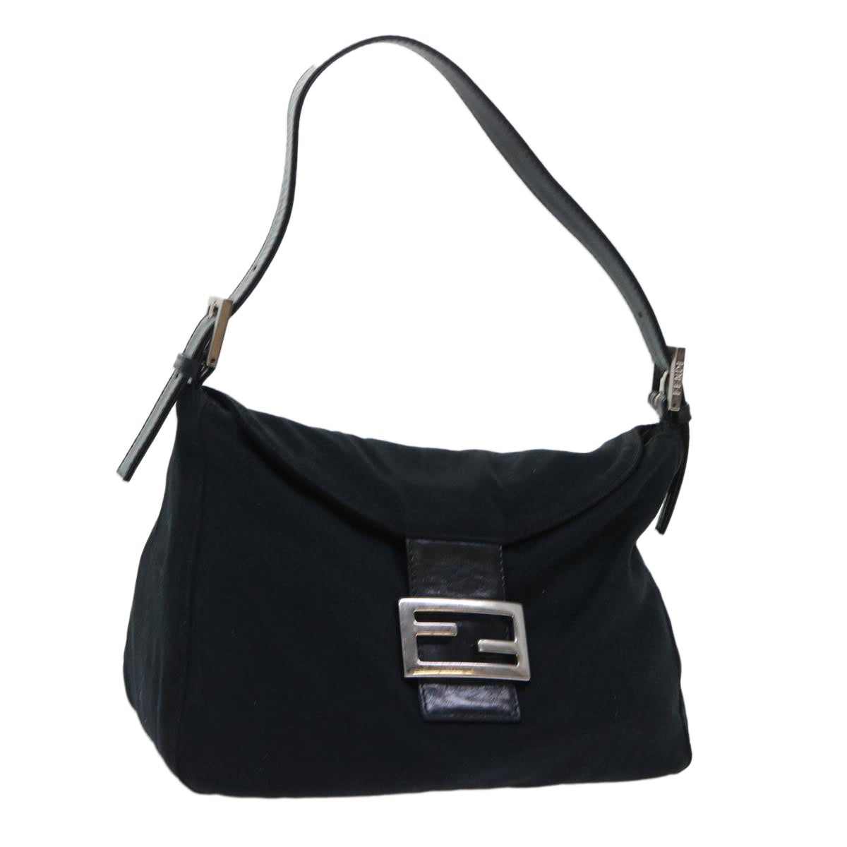 FENDI Mamma Baguette Shoulder Bag Nylon Black Auth 51886