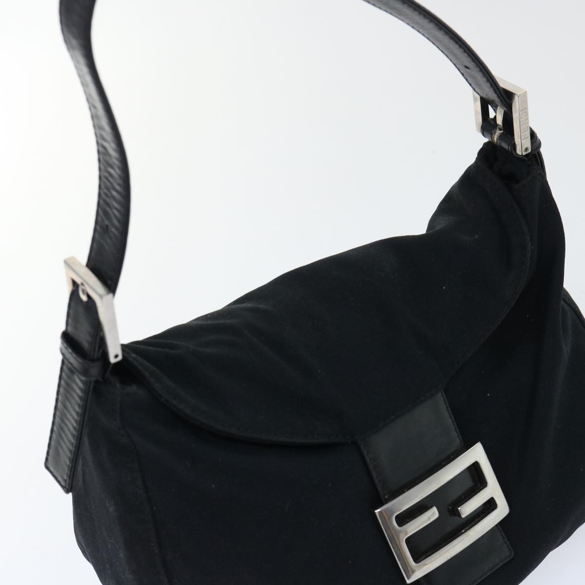 FENDI Mamma Baguette Shoulder Bag Nylon Black Auth 51886