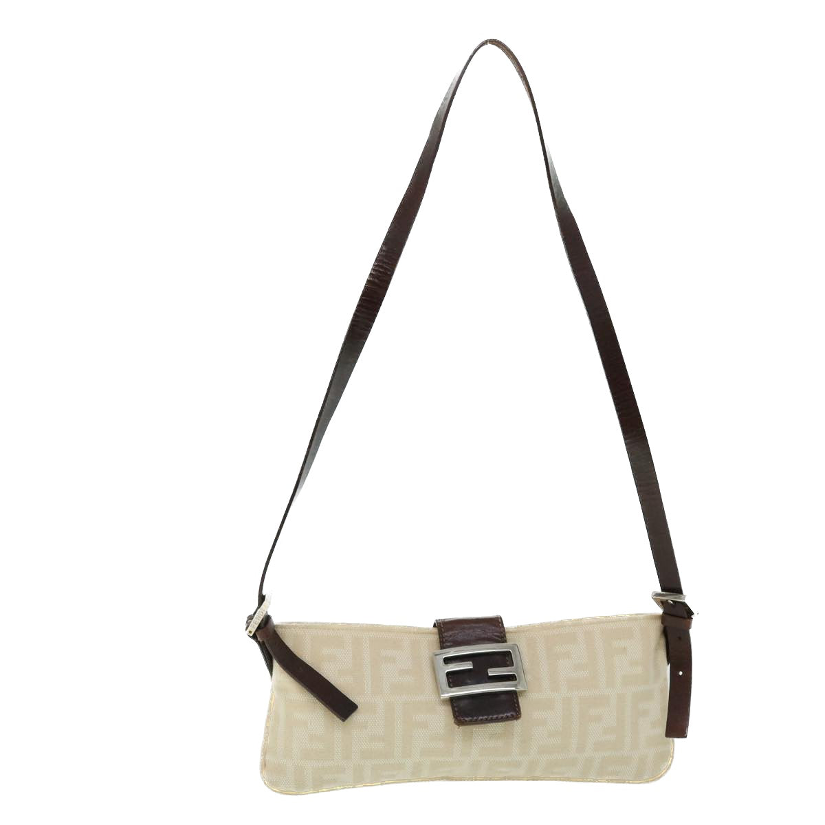 FENDI Zucca Canvas Mamma Baguette Shoulder Bag Beige Auth 51888