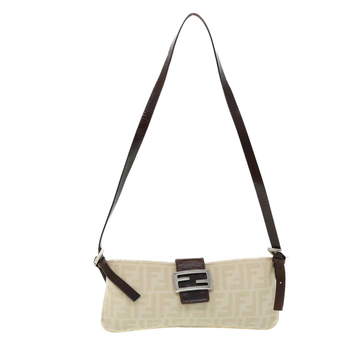 FENDI Zucca Canvas Mamma Baguette Shoulder Bag Beige Auth 51888