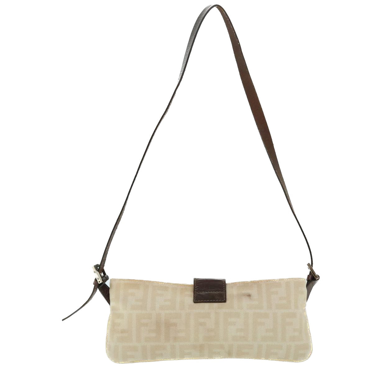 FENDI Zucca Canvas Mamma Baguette Shoulder Bag Beige Auth 51888