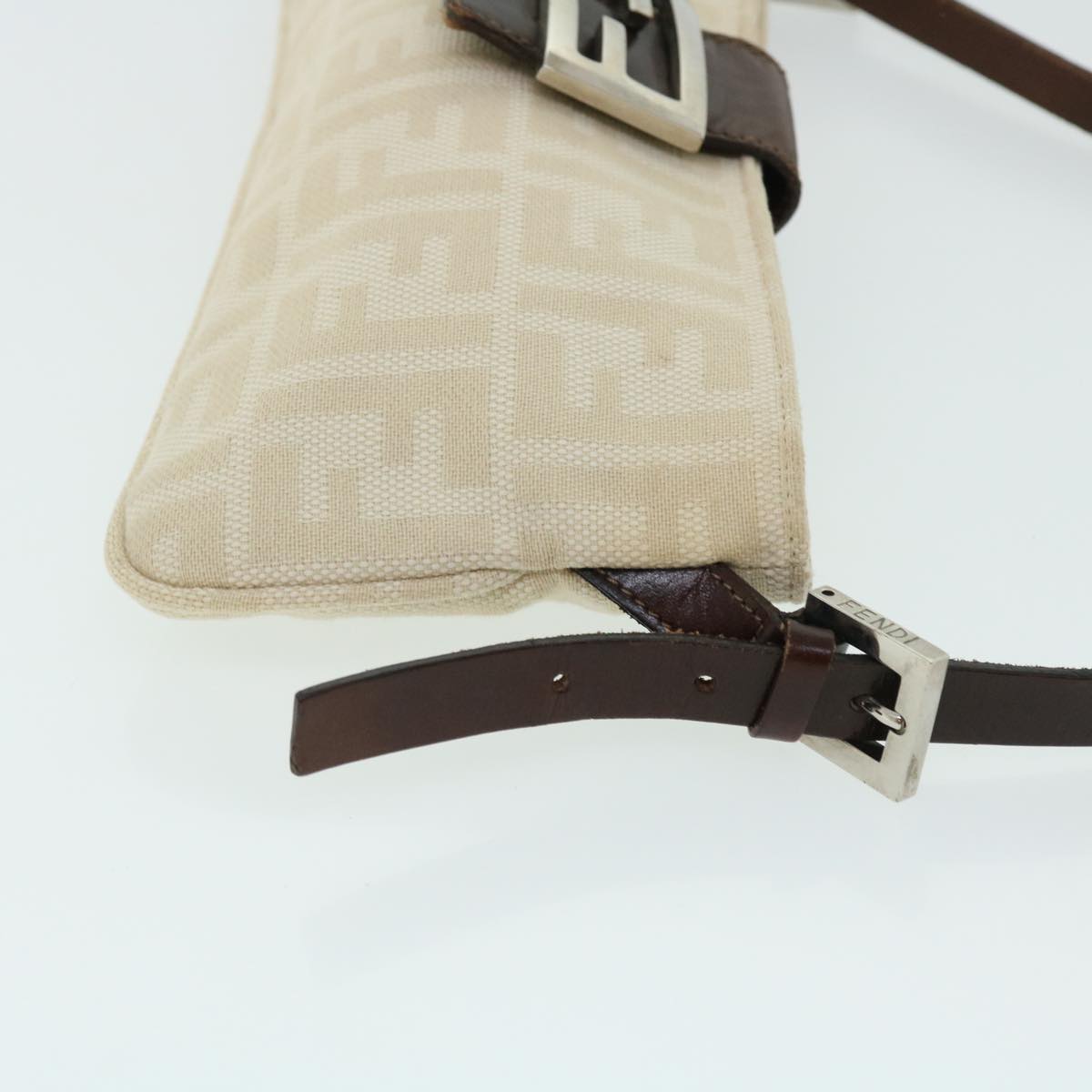 FENDI Zucca Canvas Mamma Baguette Shoulder Bag Beige Auth 51888