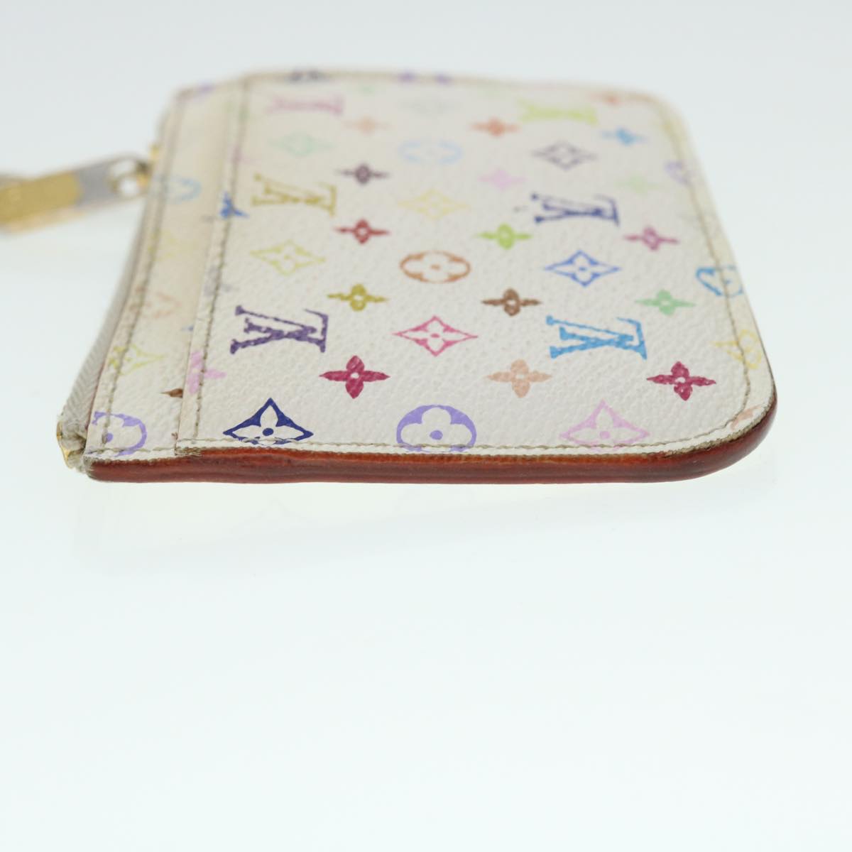 LOUIS VUITTON Multicolor Pochette Cles NM Coin Purse White M93734 LV Auth 51893