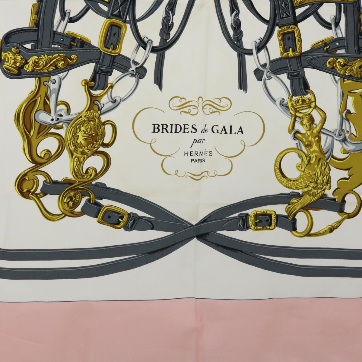 HERMES Carre 90 BRIDES de GALA Scarf Silk Pink Auth 51898