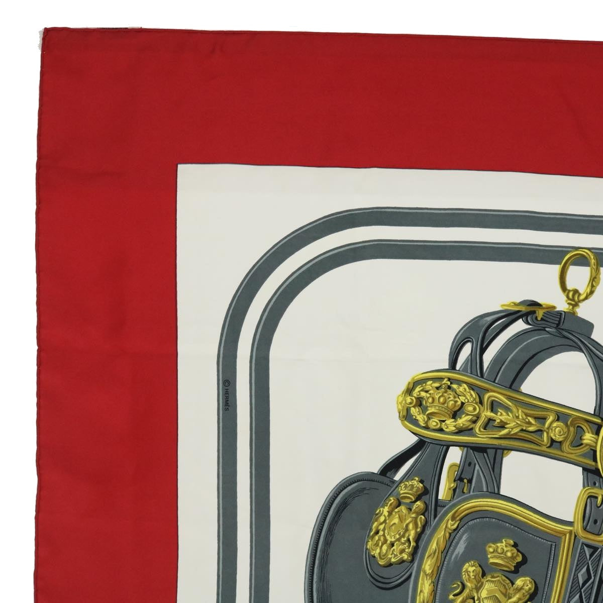 HERMES Carre 90 BRIDES de GALA Scarf Silk Red White Auth 51900 - 0
