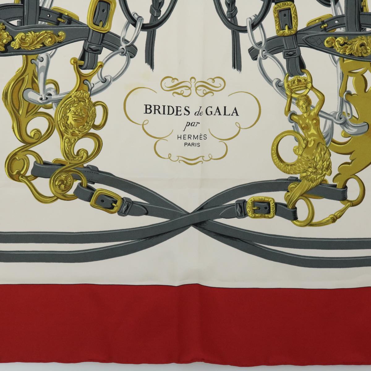HERMES Carre 90 BRIDES de GALA Scarf Silk Red White Auth 51900