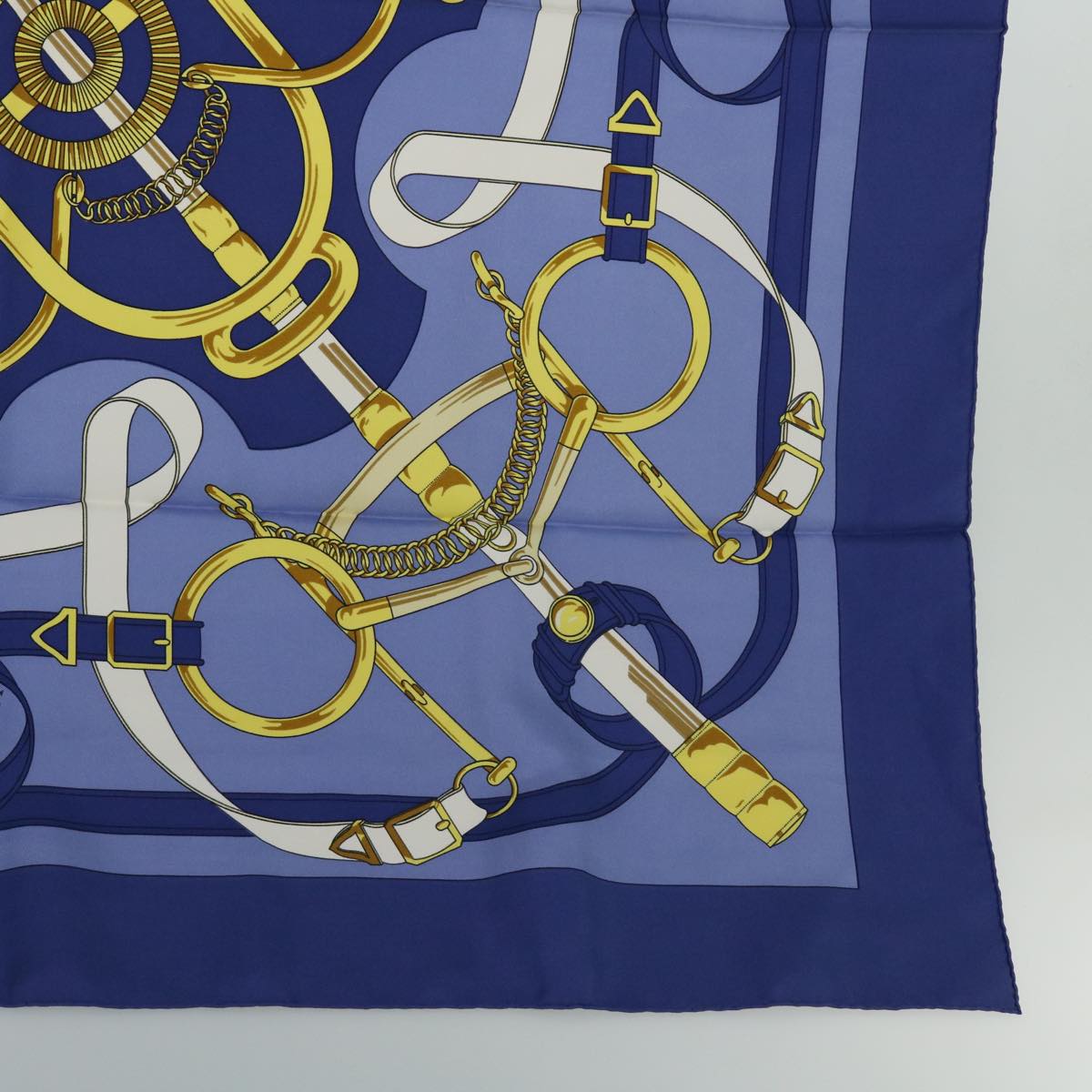 HERMES Carre 90 Eperon d'or Scarf Silk Blue Auth 51903