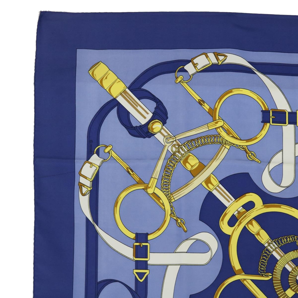 HERMES Carre 90 Eperon d'or Scarf Silk Blue Auth 51903 - 0