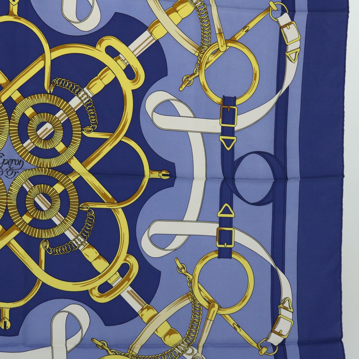 HERMES Carre 90 Eperon d'or Scarf Silk Blue Auth 51903