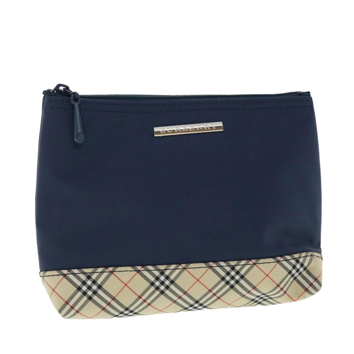 BURBERRY Nova Check Pouch Nylon Navy Beige Auth 51912