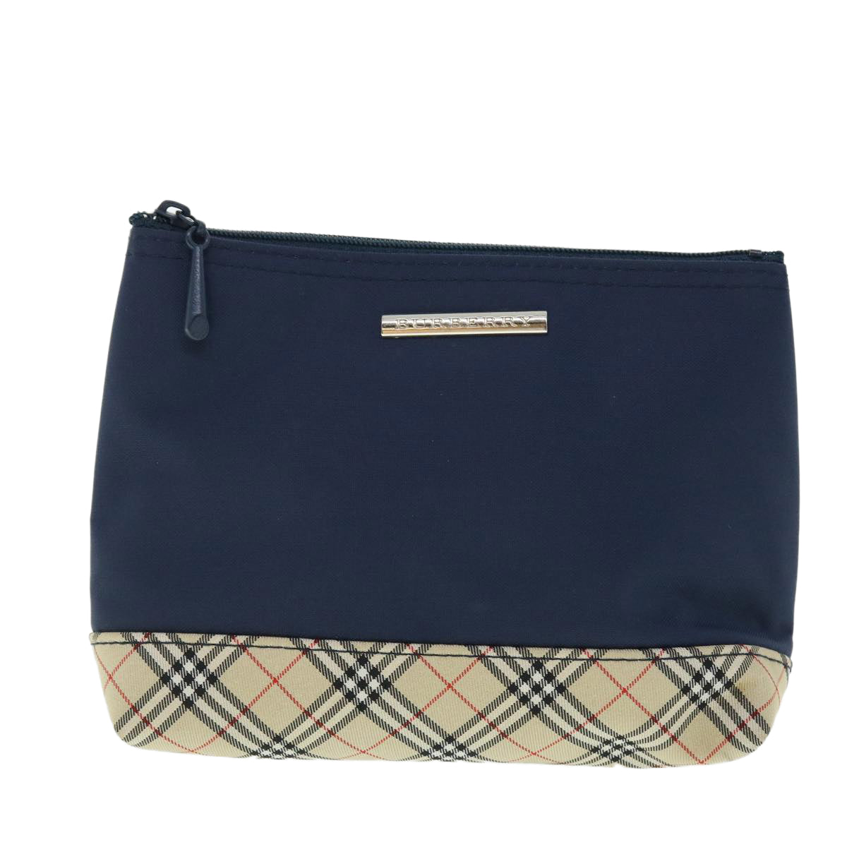 BURBERRY Nova Check Pouch Nylon Navy Beige Auth 51912