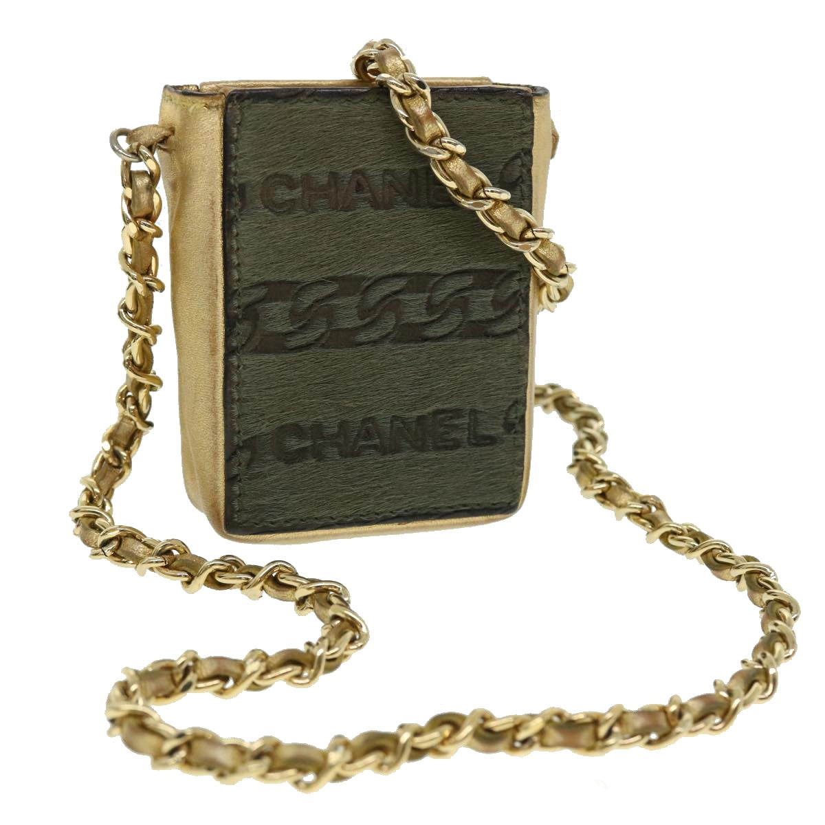 CHANEL ChainShoulder Cigarette Case Harako leather Zipangu Gold CC Auth 51975