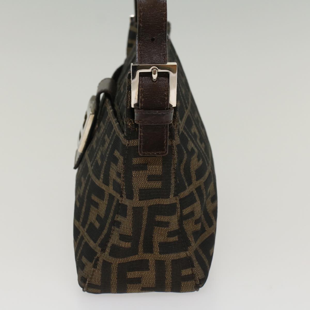 FENDI Zucca Canvas Mamma Baguette Shoulder Bag Black Brown Auth 52008