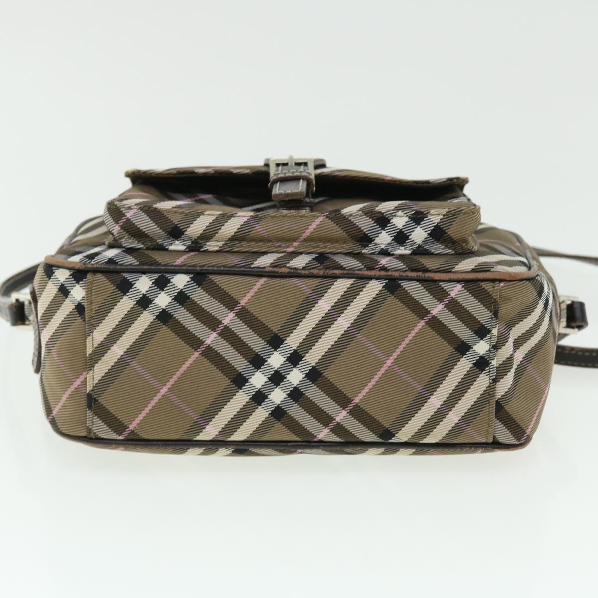 BURBERRY Nova Check Blue Label Shoulder Bag Nylon Leather Brown Auth 52010