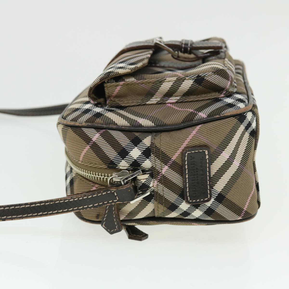 BURBERRY Nova Check Blue Label Shoulder Bag Nylon Leather Brown Auth 52010