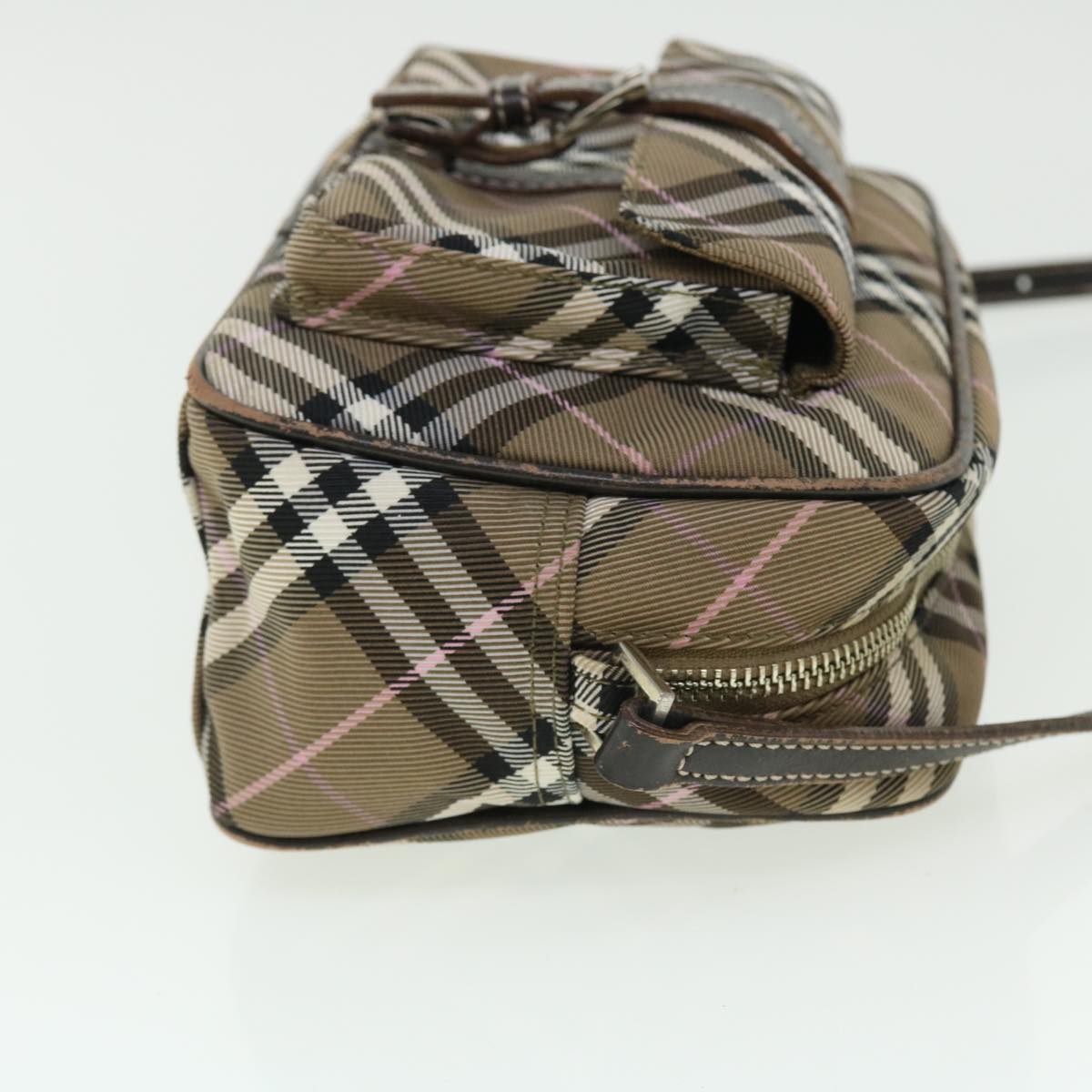 BURBERRY Nova Check Blue Label Shoulder Bag Nylon Leather Brown Auth 52010