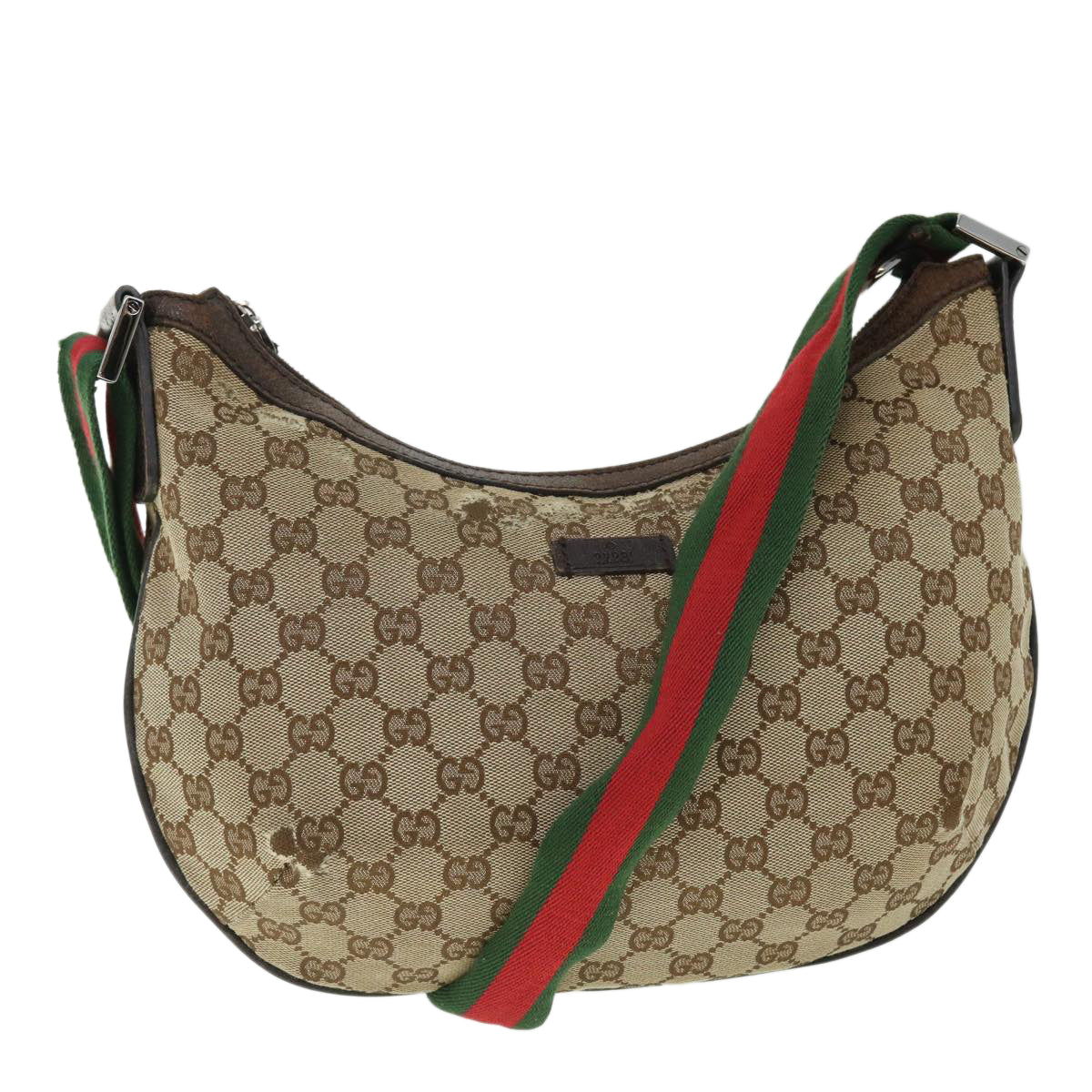 GUCCI GG Canvas Web Sherry Line Cross Shoulder Bag Beige Red 181092 Auth 52012