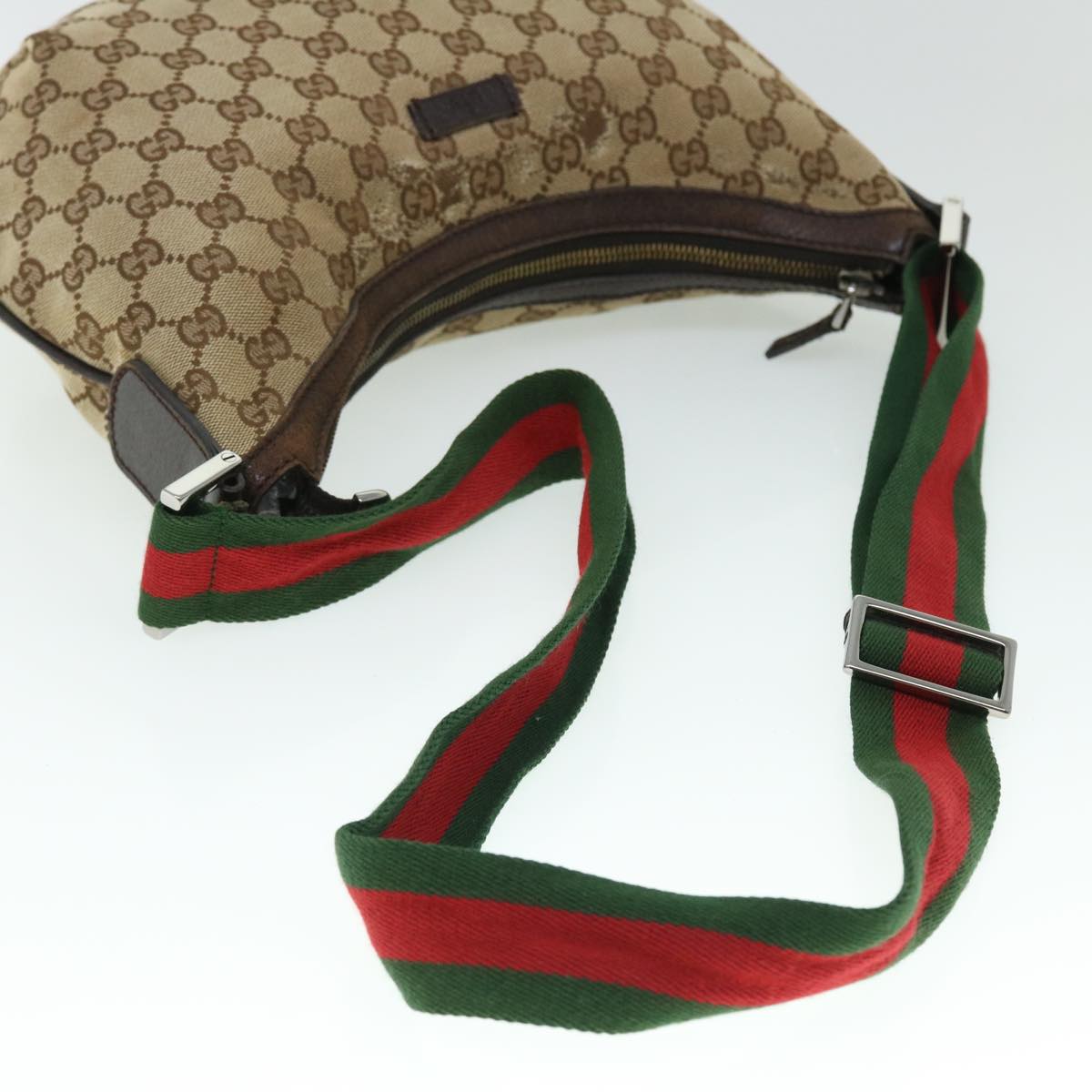 GUCCI GG Canvas Web Sherry Line Cross Shoulder Bag Beige Red 181092 Auth 52012