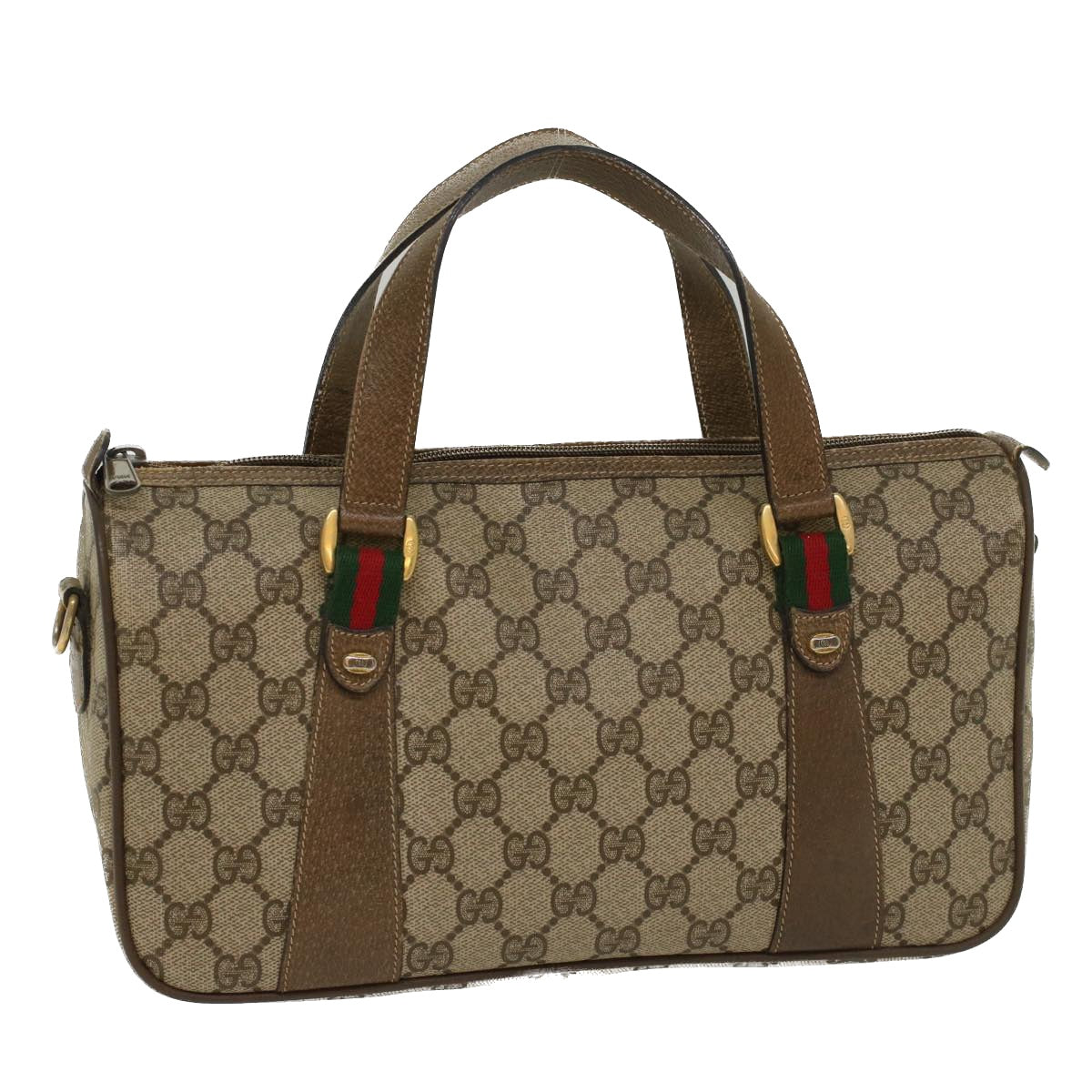 GUCCI GG Canvas Web Sherry Line Boston Bag Beige Red 39•02•040 Auth 52018