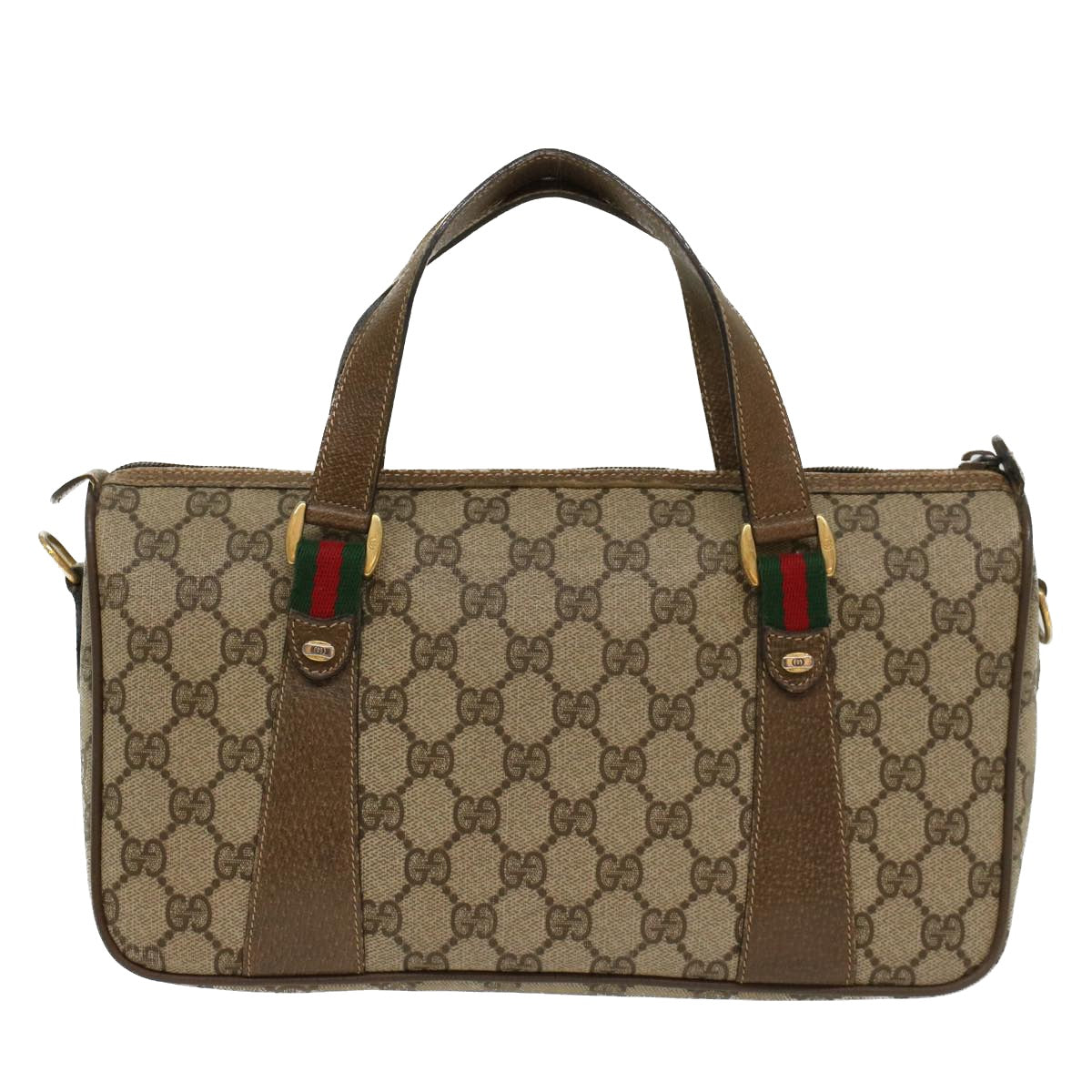 GUCCI GG Canvas Web Sherry Line Boston Bag Beige Red 39•02•040 Auth 52018 - 0