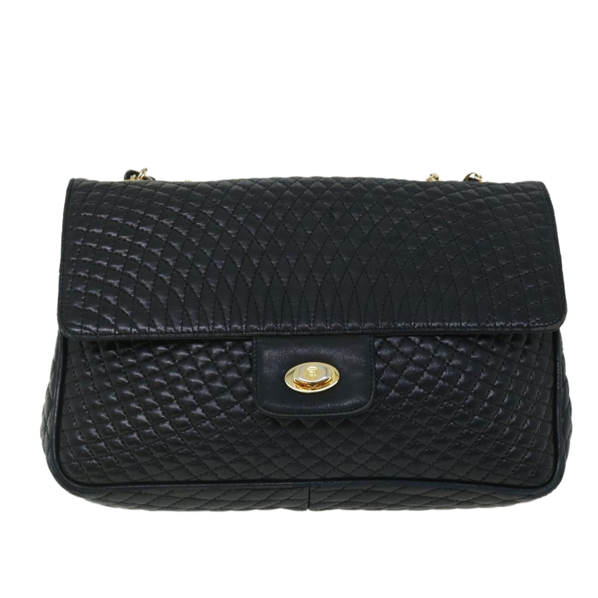 BALLY Quilted Shoulder Bag Leather Black Auth 52025